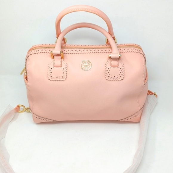 Tory Burch Handbags - 🦄Tory Burch Pink Bag Spectator Middy Perforated Satchel Shell Pink! Rare! 💖🦄